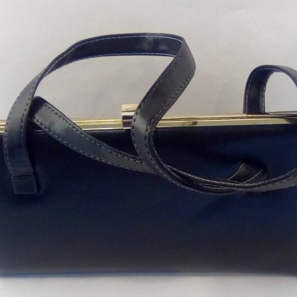 Vintage 1960s Calego Hand Bag Black Faux Leather Made in Canada - Picture 4 of 6